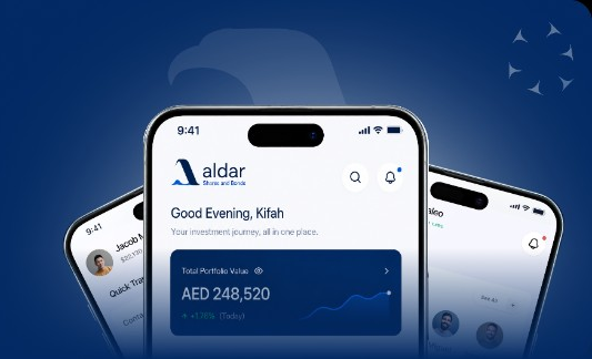 Aldar mobile app showing portfolio value of AED 248,520